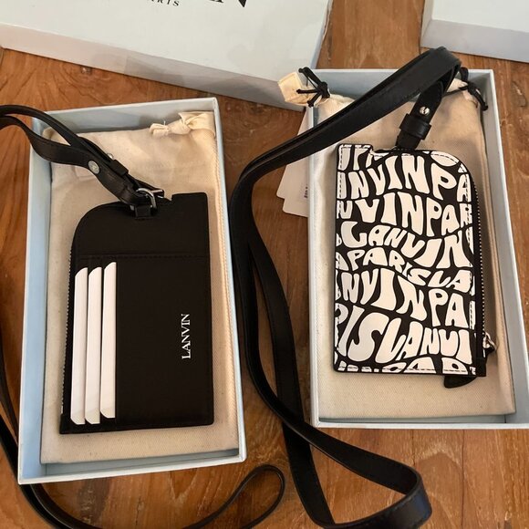 Lanvin Leather Necklace Card holder, black and white psychadelic pattern - Picture 6 of 11